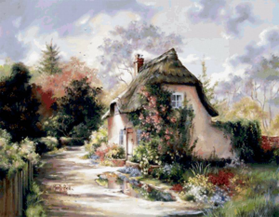 Серия "Пейзажи" - пейзаж, лето, домик, дорога, цветы - предпросмотр