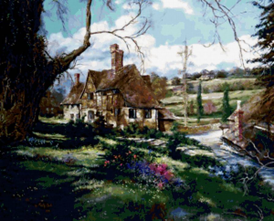 Серия "Пейзажи" - лето, домик, дорога, цветы, пейзаж - предпросмотр