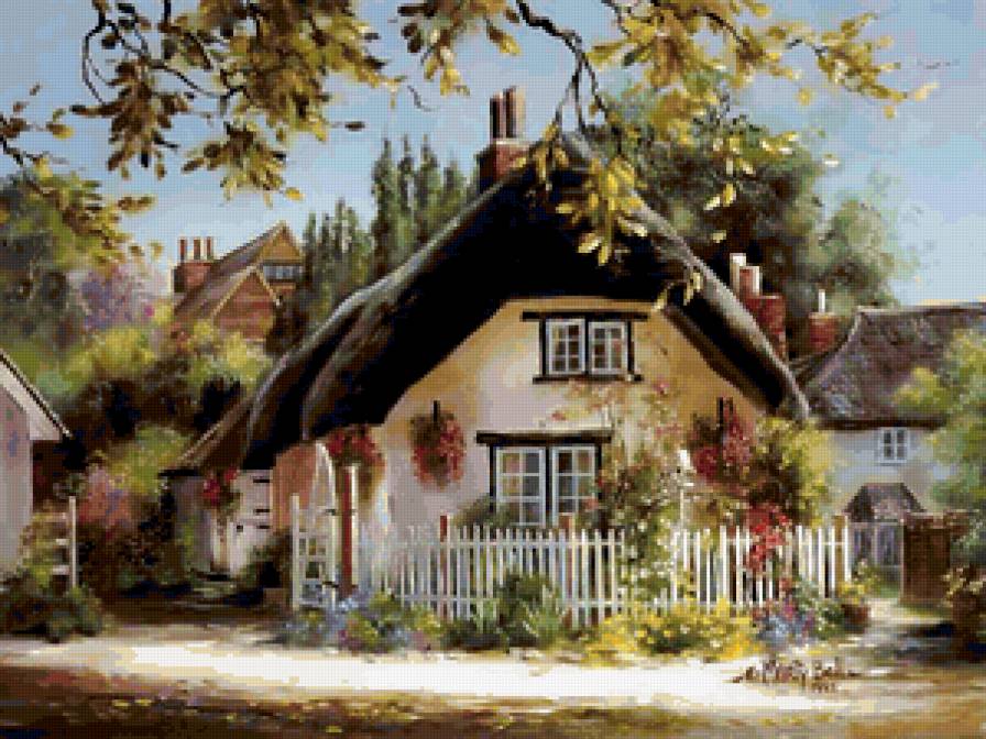 Серия "Пейзажи" - цветы, лето, домик, пейзаж, дорога - предпросмотр