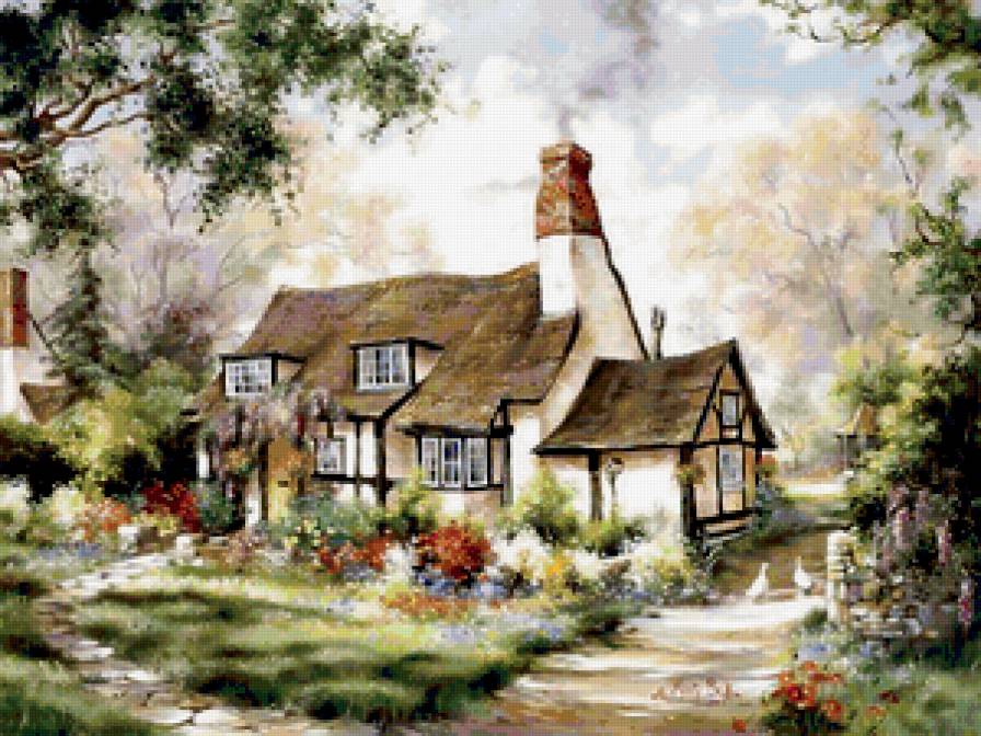 Серия "Пейзажи" - домик, цветы, дорога, пейзаж, лето - предпросмотр