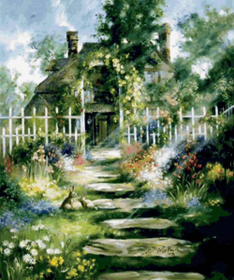 Серия "Пейзажи" - дорога, домик, цветы, лето, пейзаж - предпросмотр