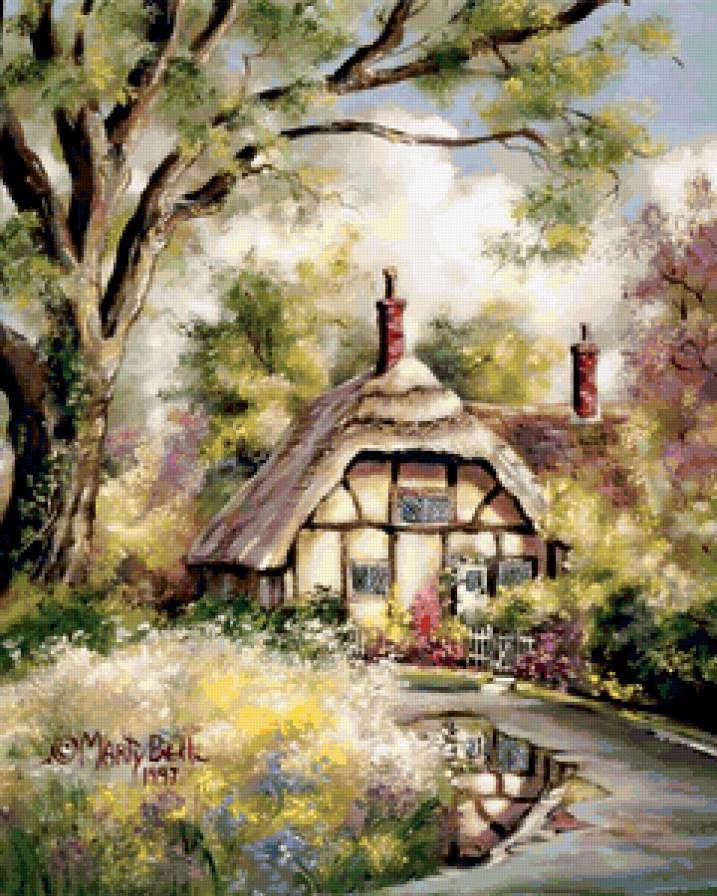 Серия "Пейзажи" - цветы, лето, домик, дорога, пейзаж - предпросмотр