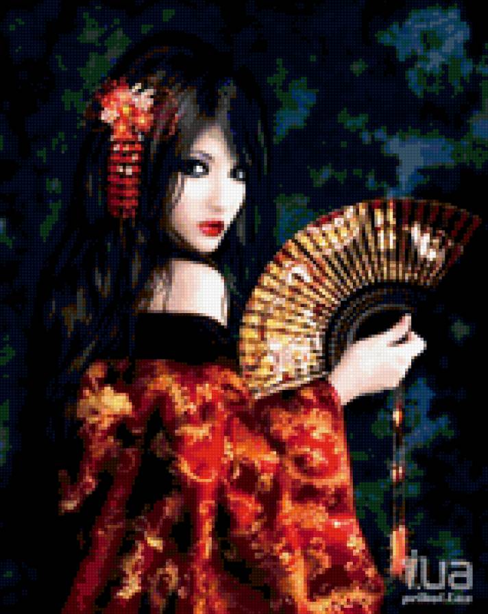 Дама с веером - девушка, дама, веер - предпросмотр