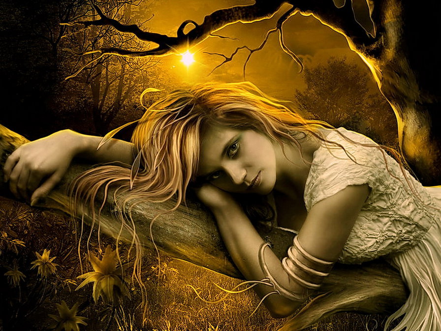 Золотые отблески - девушка, осень - оригинал