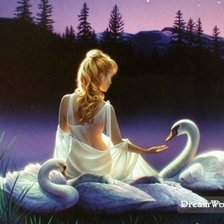 Схема вышивки «Девушка с лебедями»