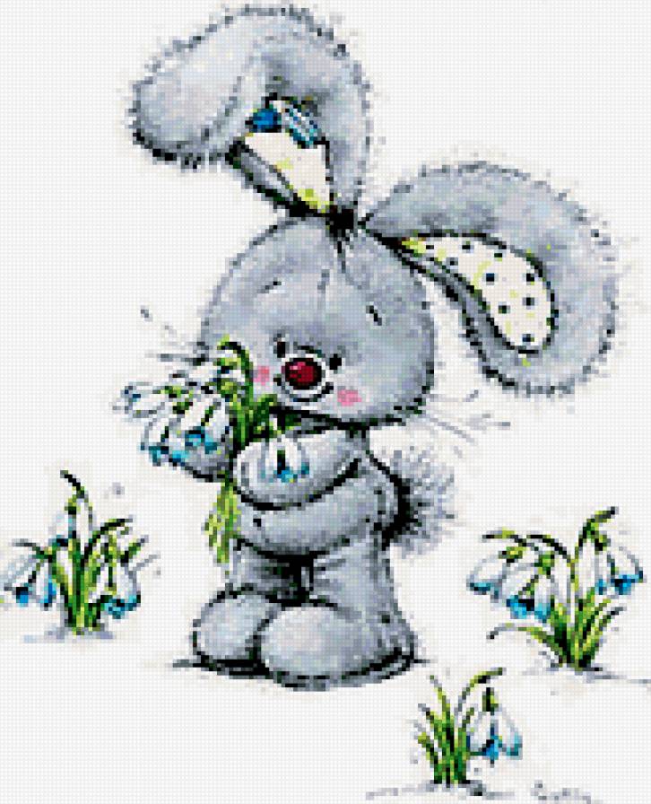 Зайка с подснежниками - подснежники, зайка - предпросмотр