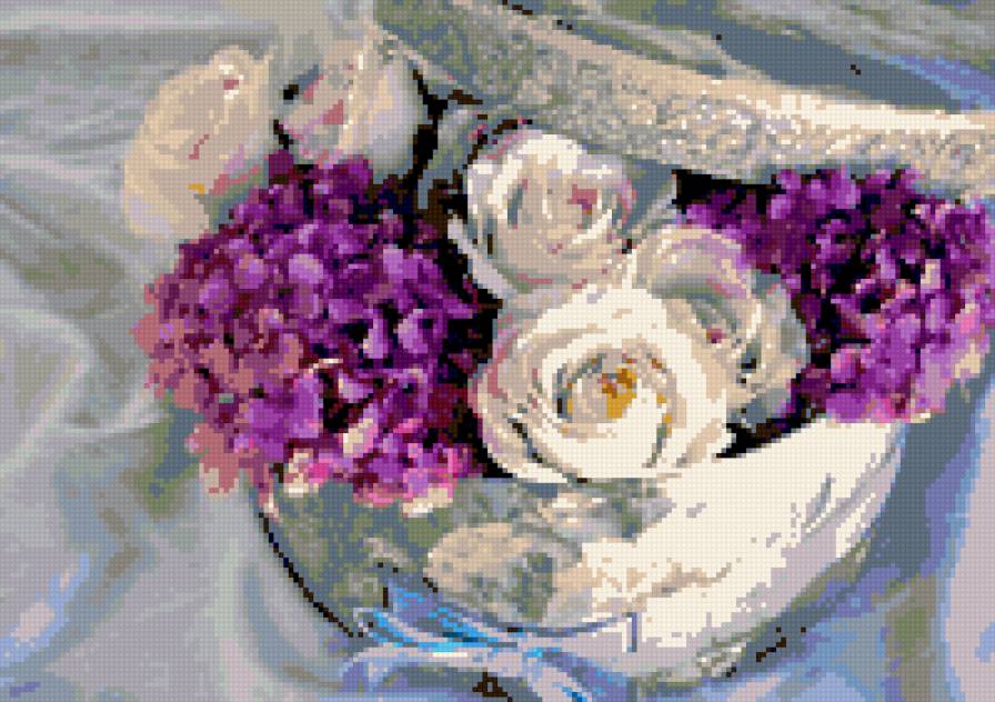 сюрприз для любимой - картина натюрморт розы гортензии - предпросмотр