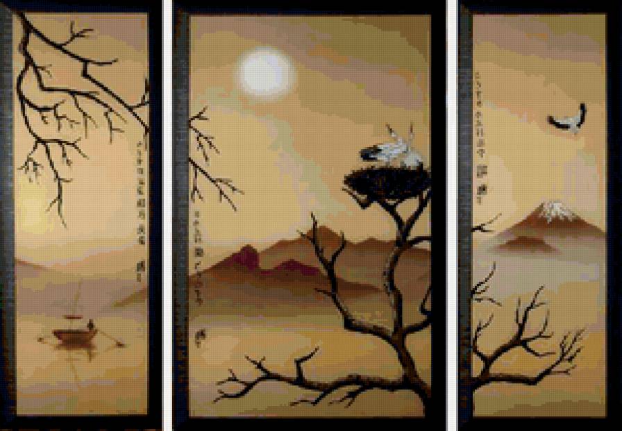 японская живопись - япония, картина, птицы - предпросмотр