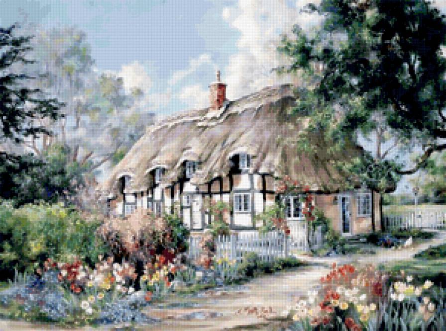 Серия "Пейзажи" - лето, пейзаж, домик, дорога, цветы - предпросмотр