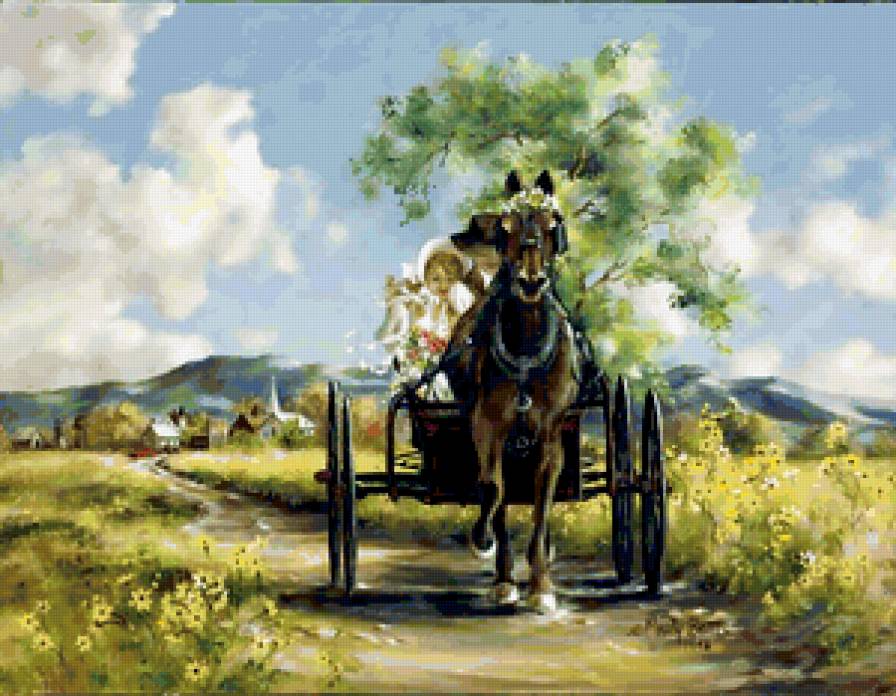 Серия "Пейзажи" - люди, животные, пейзаж, лето, девушка, лошади - предпросмотр