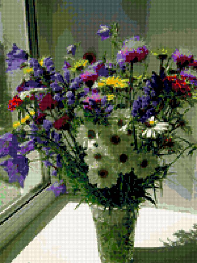 полевые цветы - картина натюрморт колокольчики ромашки - предпросмотр