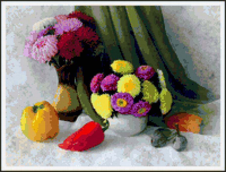 астры - картина цветы астры перцы натюрморт - предпросмотр