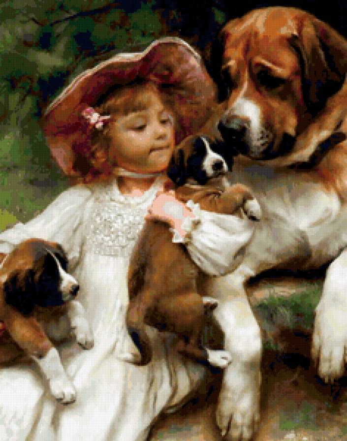 МАЛЕНЬКАЯ ДАМА С СОБАЧКАМИ - животные, дети, собаки, домашные любимчики - предпросмотр