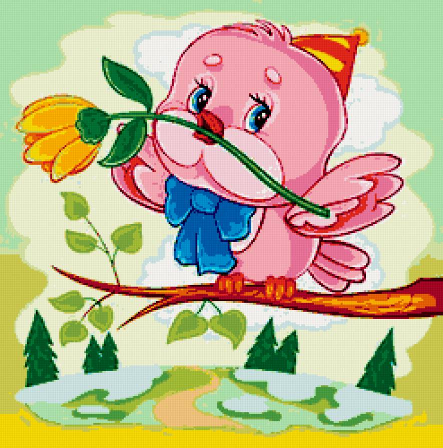 птичка - птицы, подушка, детская, детям, мультяшки, птица - предпросмотр