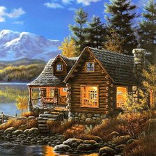 Схема вышивки «хижина в лесу»