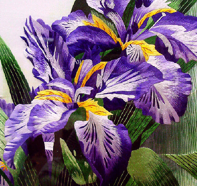 Китайская вышивка Ирисы - ирисы, цветы, восток, китай - оригинал