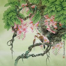 Схема вышивки «Птицы в акации»