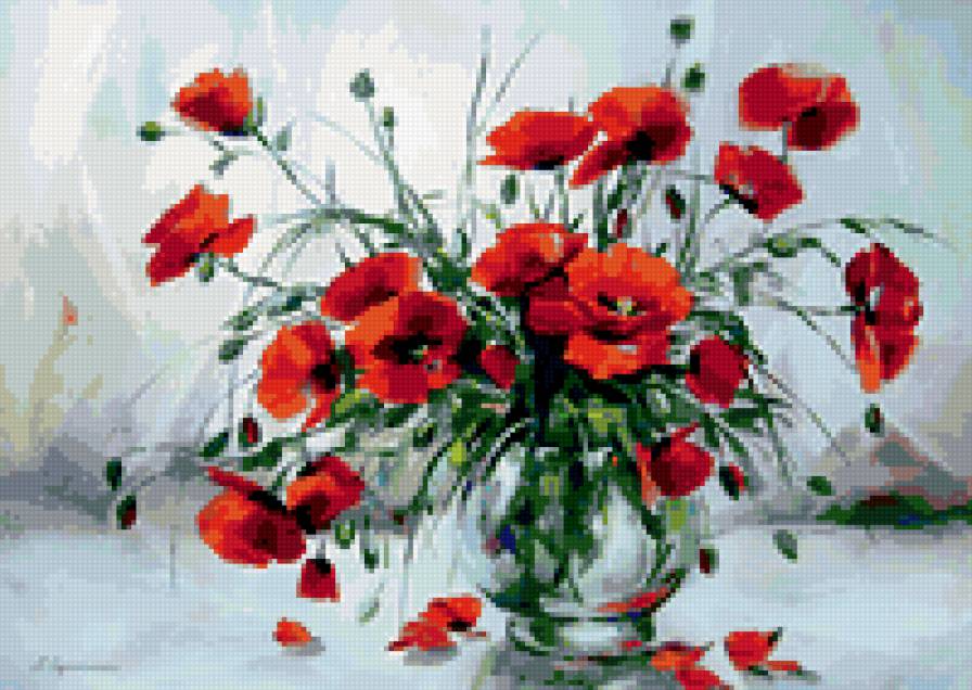 маки - в прозрачной вазе - предпросмотр