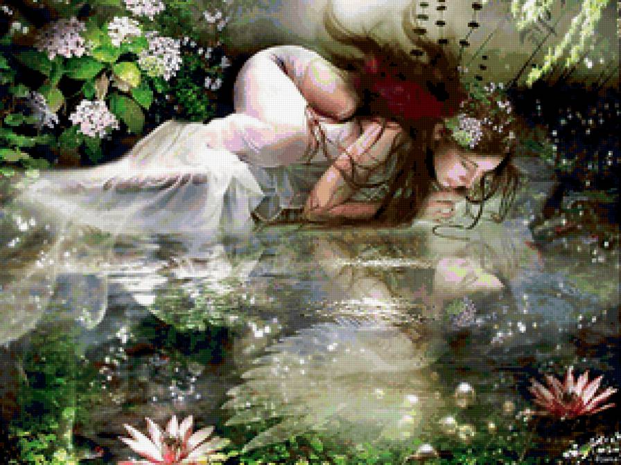 отражение - девушка, фэнтези, фея, картина - предпросмотр