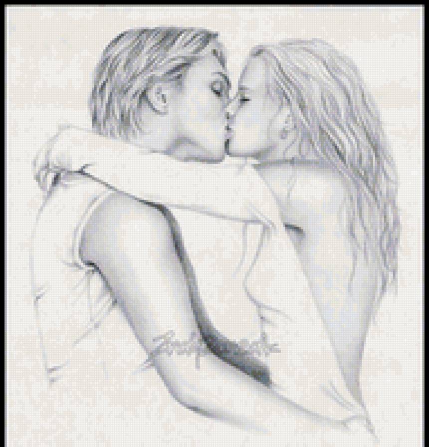 Поцелуй - день св.валентина, черно-белое - предпросмотр