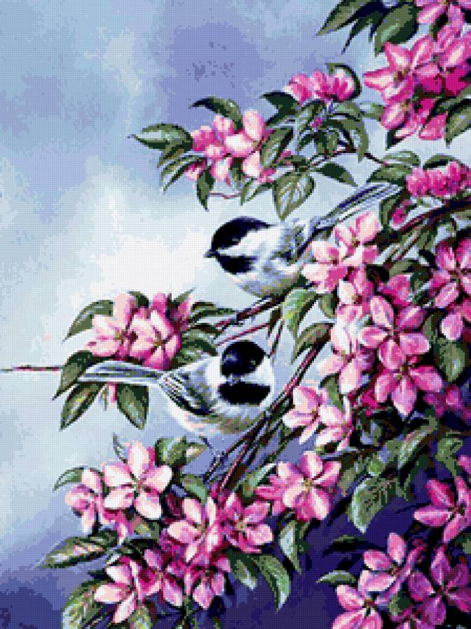 №261793 - птицы, цветы, картина - предпросмотр