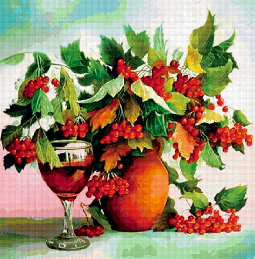 дары осени - осень, рябина, букет, вино - предпросмотр