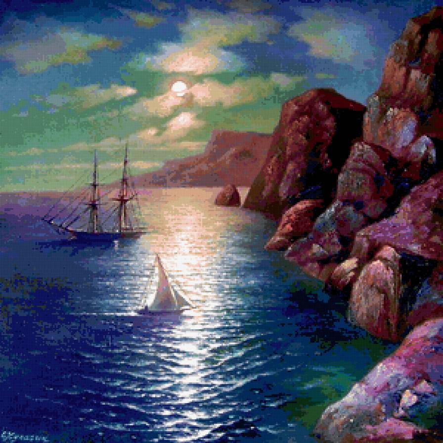 Скалистый берег - море, корабли, пейзаж - предпросмотр