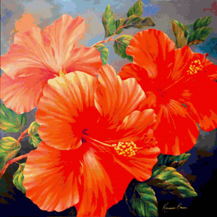 Гибискус - цветы, подушка, гибискус - предпросмотр