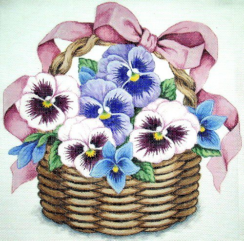 Анютины глазки - фиалки, анютины глазки, цветы, анютки, корзина, панно, виола - оригинал