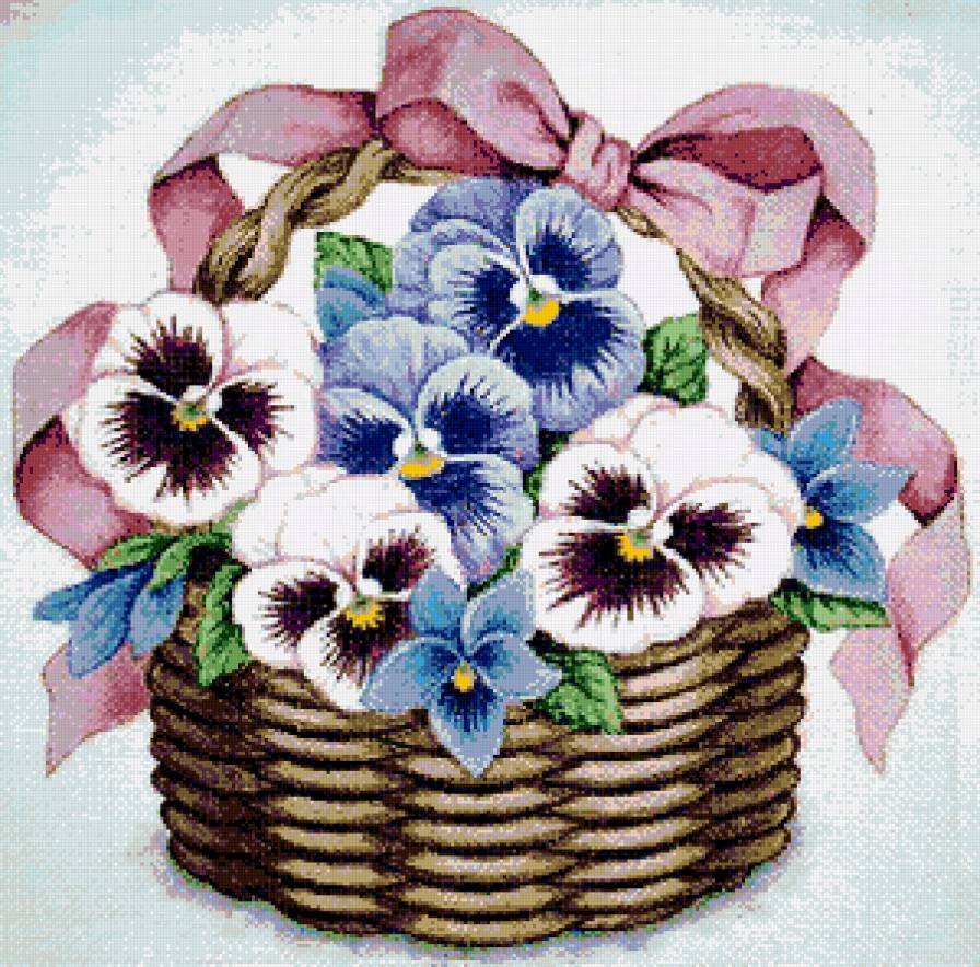 Анютины глазки - фиалки, анютки, цветы, анютины глазки, панно, виола, корзина - предпросмотр