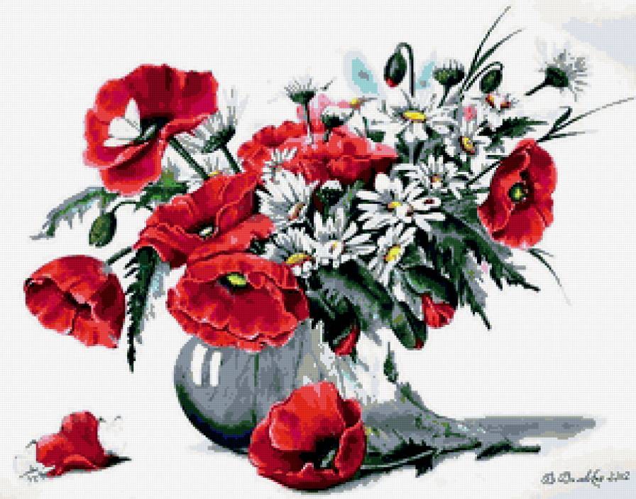 Радость Лета - полевые цветы, ромашки, цветы, букет, маки, ромашка, мак - предпросмотр