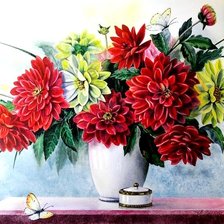 Схема вышивки «Георгины и бабочки»