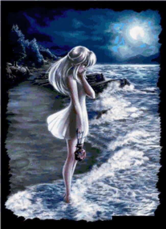 Лунная ночь - люди, море, луна - предпросмотр