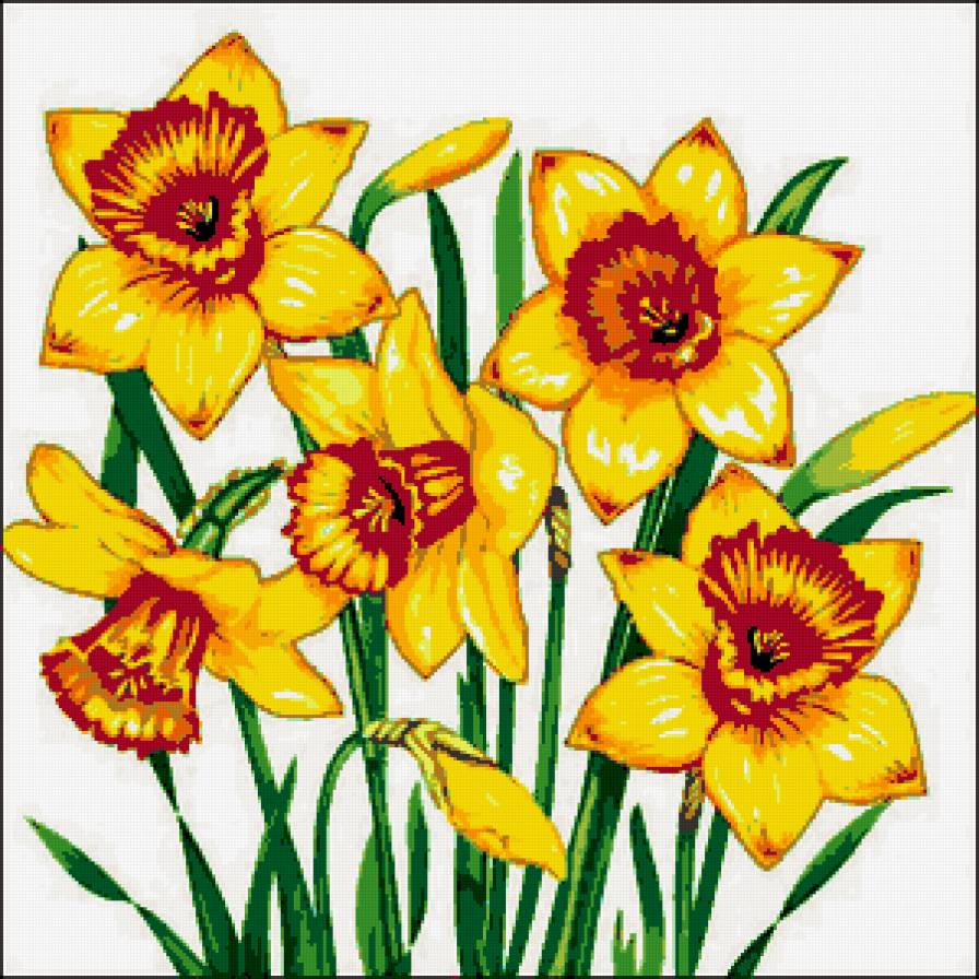 Подушка "НАРЦЫС" - букет, картина, на подушку, цветы - предпросмотр