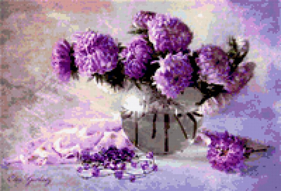 сиреневые астры - цветы ваза букет астры - предпросмотр