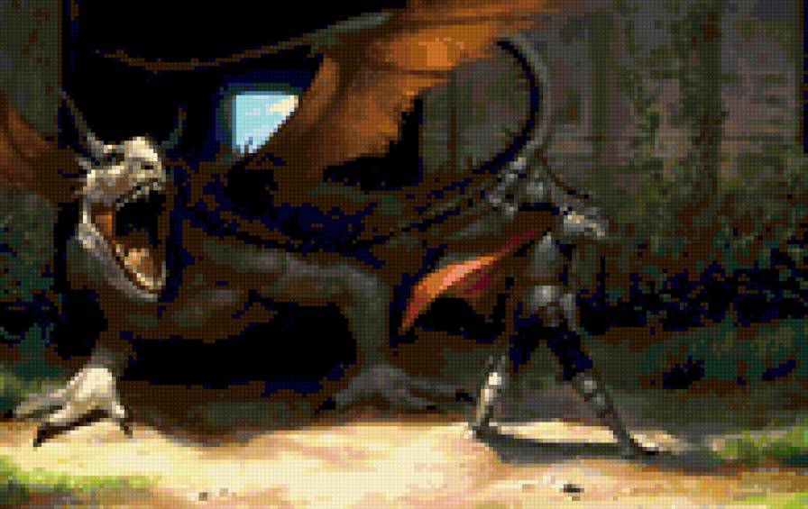 битва с драконом - гобелен старинный - предпросмотр