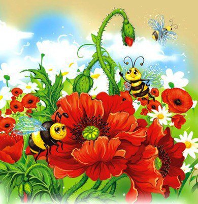 ПОДУШКА "КРАСНЫЕ МАКИ" - цветы, маки, пчелки, букет - оригинал