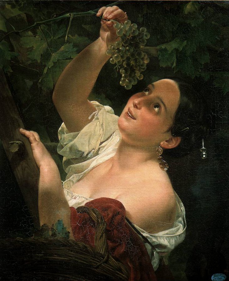 Итальянский полдень. Карл Брюллов - виноград, живопись, лоза, брюллов, картина, девушка - оригинал