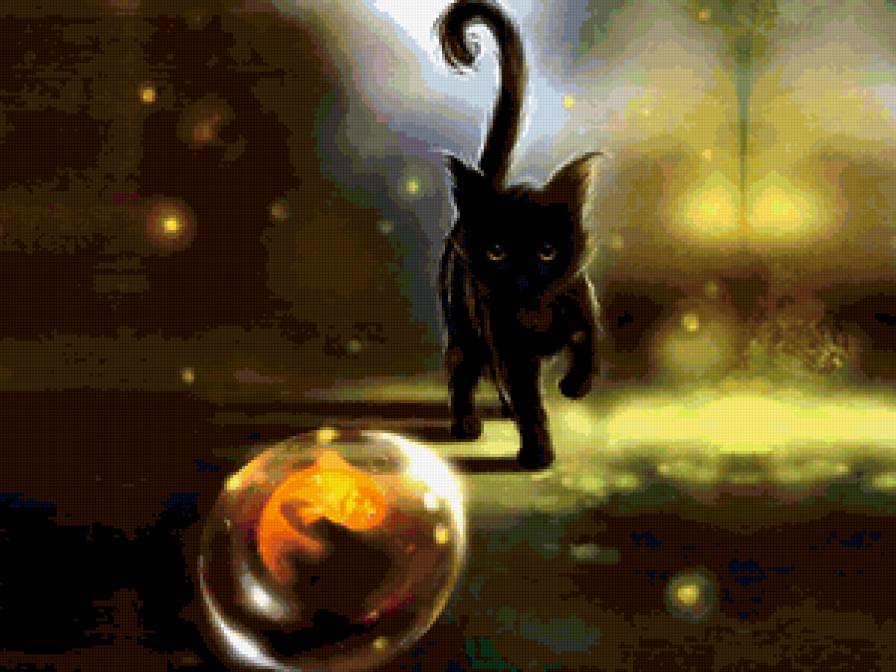 кот - кот, рыбка, красота, картина, животные - предпросмотр