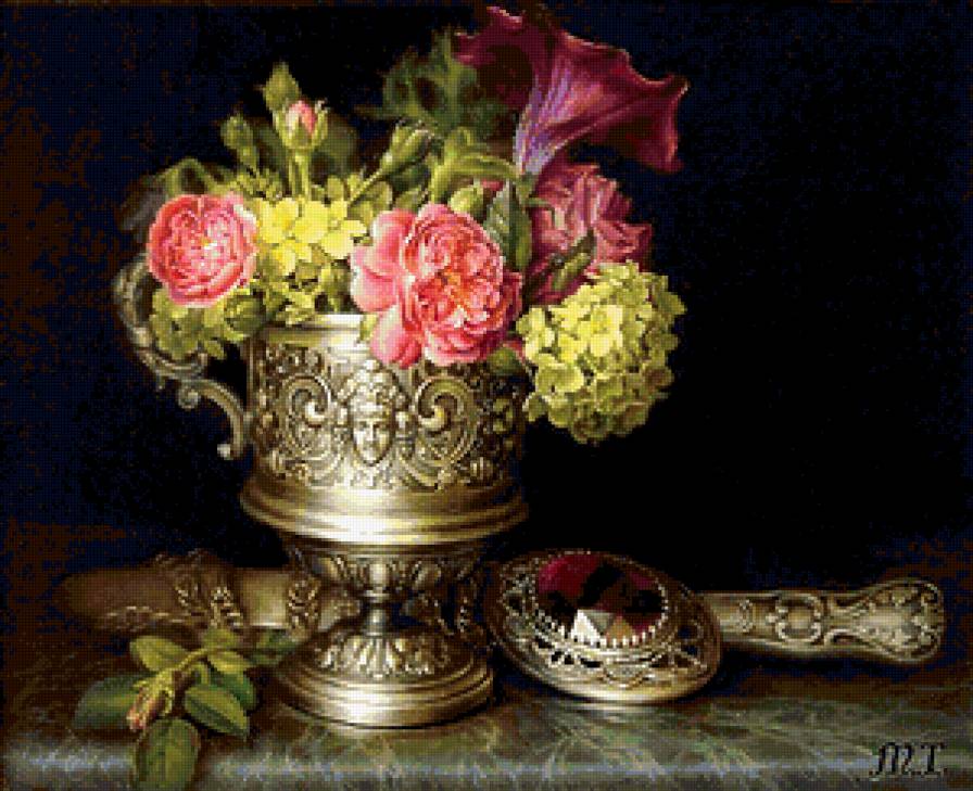 Натюрморт с камнем - натюрморт, драгоценности, цветы - предпросмотр