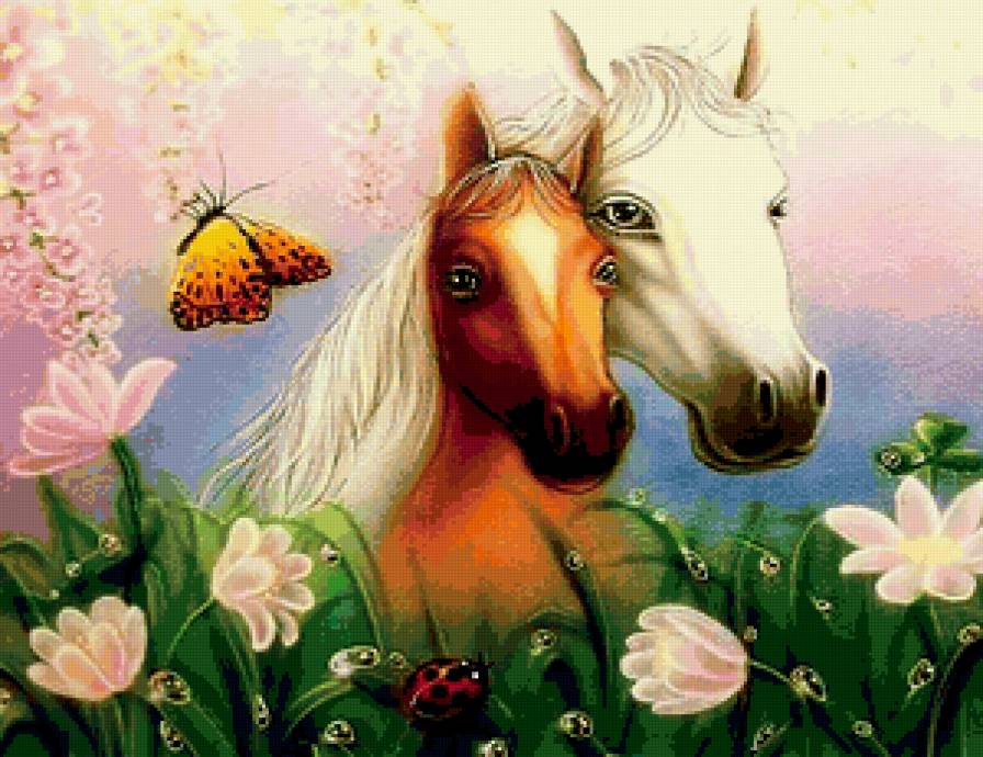 Весна - весна, кони, животные, цветы, бабочки - предпросмотр