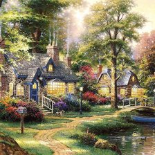 Схема вышивки «Домики у речки»