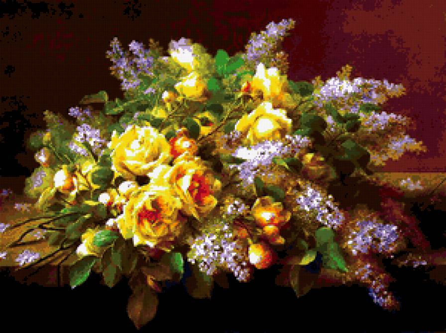 букет - розы, винтаж, сирень - предпросмотр