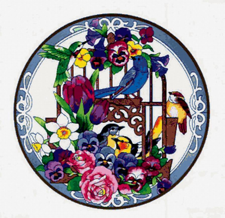 птицы на цветах - предпросмотр
