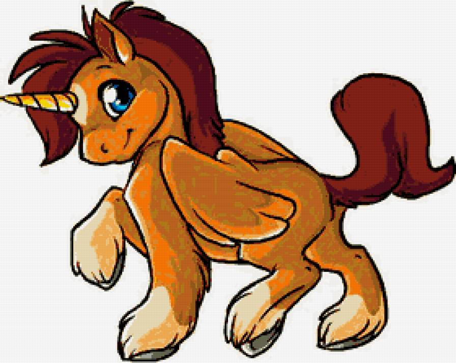 Маленький единорог - пони, животные, синеглазый, лошади, единорог, кони - предпросмотр