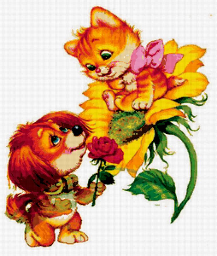 Роза для тебя - друзья, симпотяшки, кошка, милашки, собачка, друг, котенок - предпросмотр