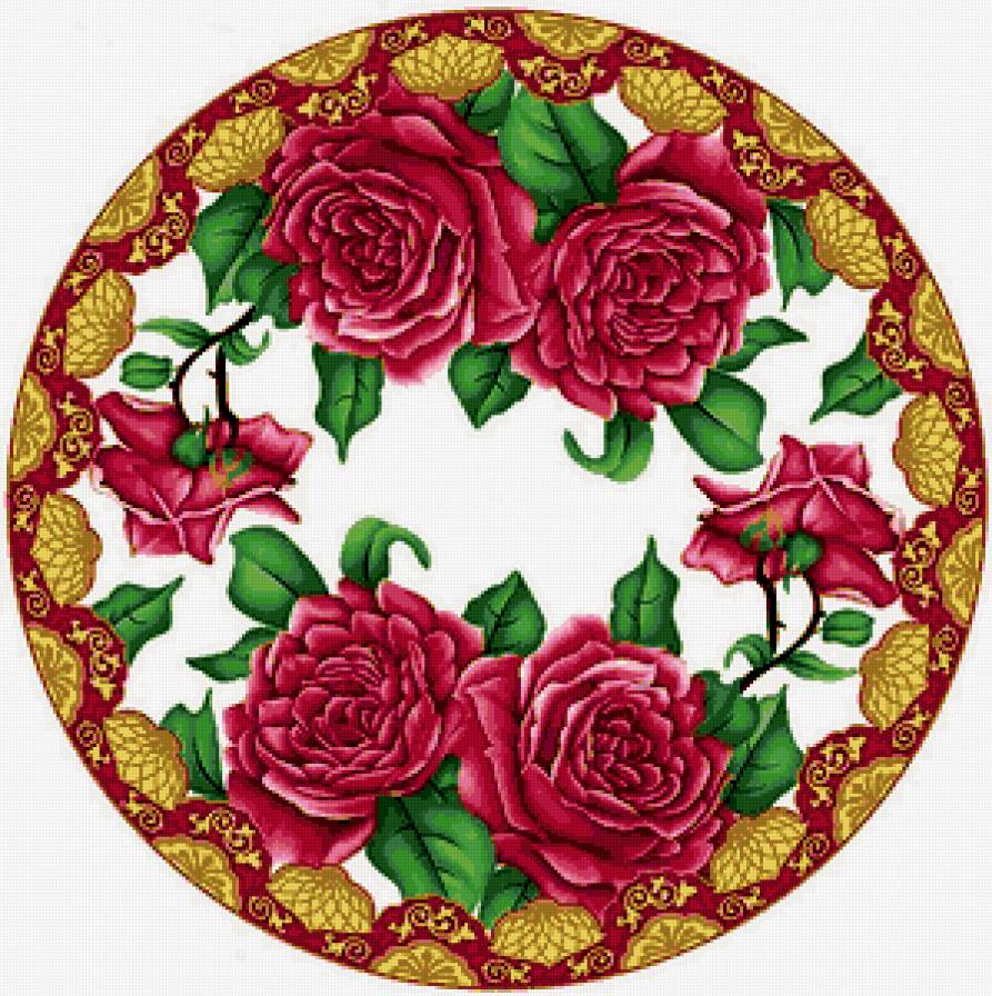 подушка"прекрасная роза" - узор, скатерть, роза, салфетка, красные цветы, подушка, тарелка, розы - предпросмотр