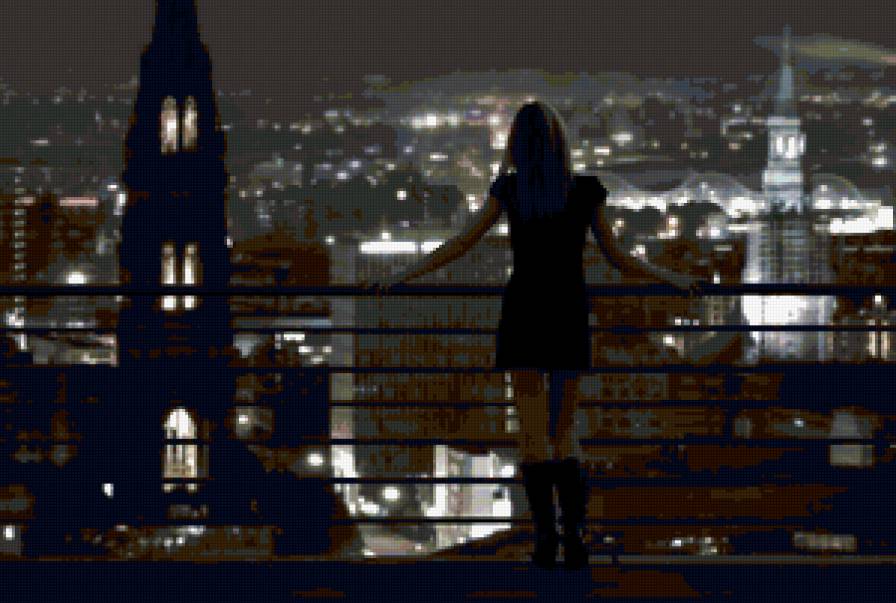 Ночной город. - девушки, город - предпросмотр
