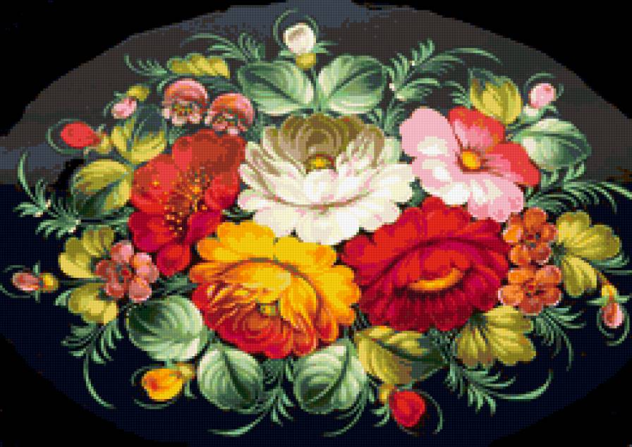 Жостовский мотив 3 - жостовская роспись, подушка - предпросмотр