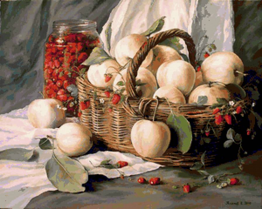 Натюрморт с белым наливом - яблоки, натюрморт, ягоды - предпросмотр